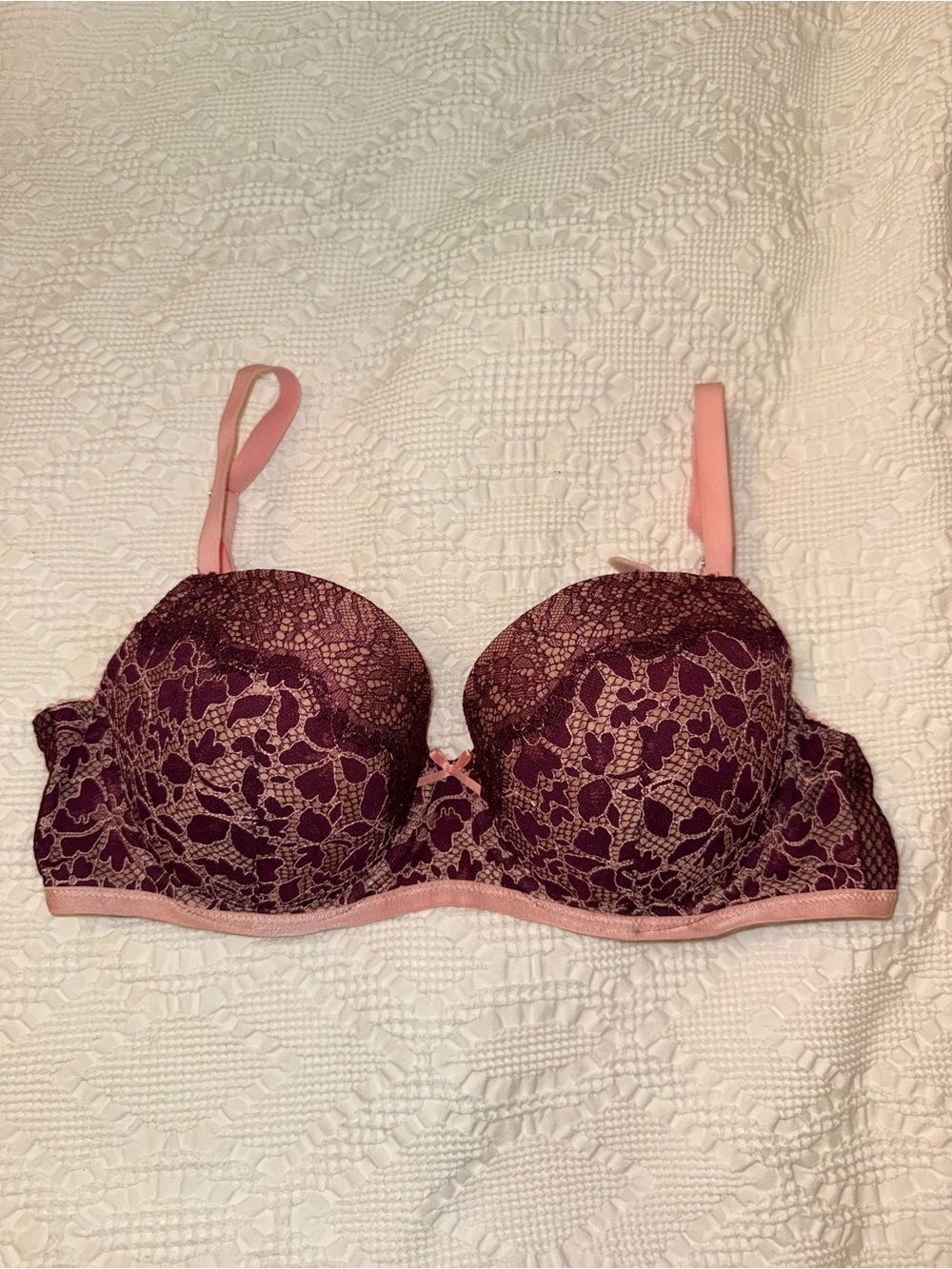 Victoria's Secret Plum Lace Underwire Bra with Pink Accents